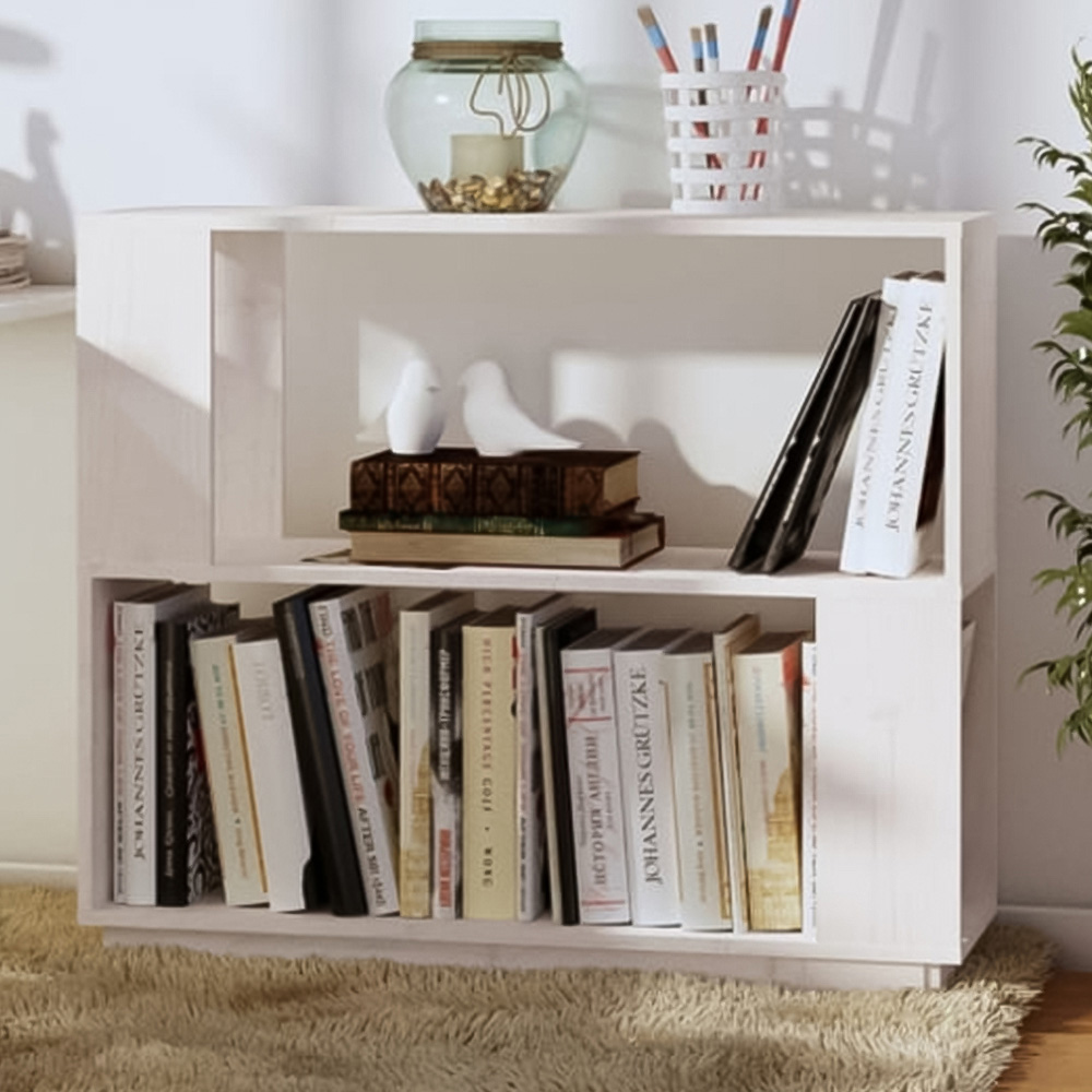 vidaXL 2 Shelf White Solid Pine Wood Bookcase Image 1
