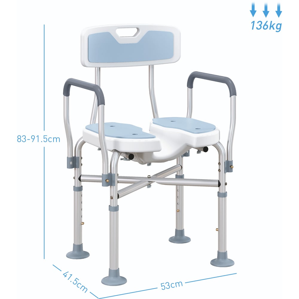 HOMCOM Light Blue Adjustable Padded Bath Chair with Slotted Seat Image 7