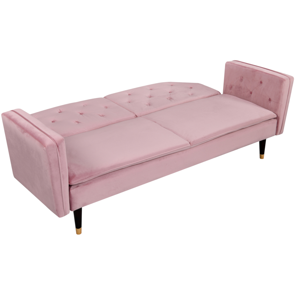 Comfy Living 3 Seater Pink and Gold Plush Velvet Tufted Sofa Bed Image 2