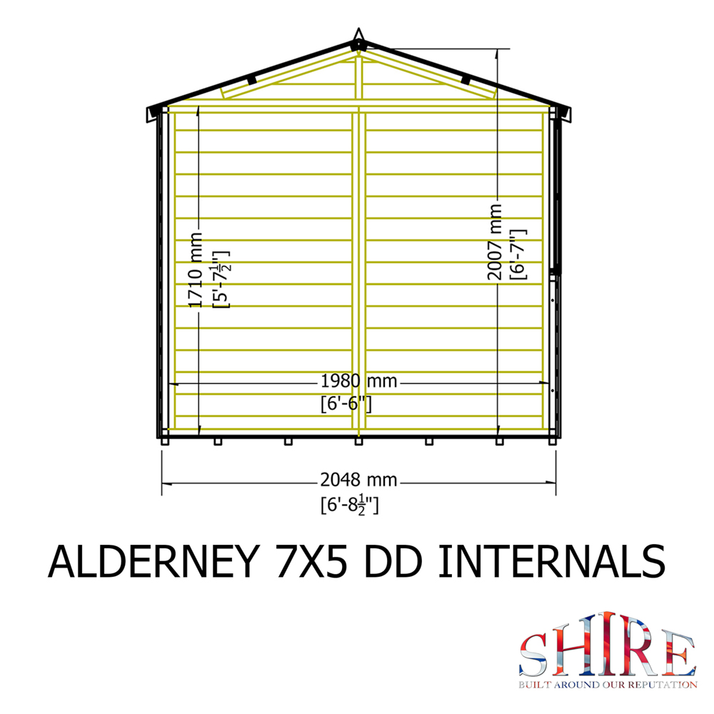 Shire GB Alderney 7 x 5ft Shiplap Double Door Garden Shed Image 7