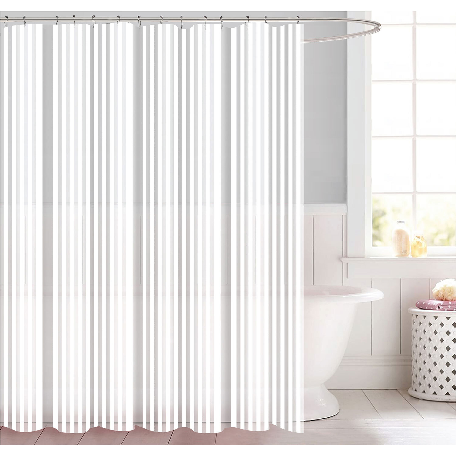 White Stripe Peva Shower Curtain 180Cm Image