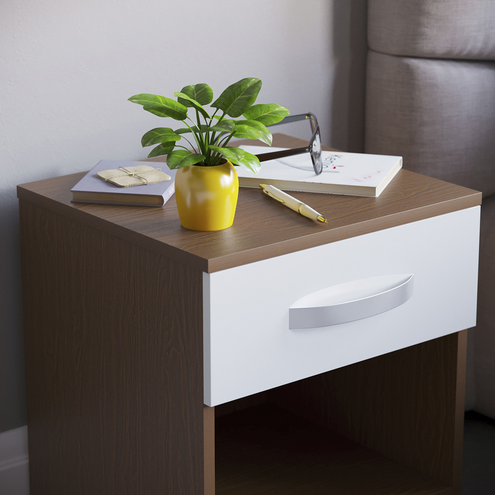 Vida Designs Hulio Single Drawer Walnut and White Bedside Table Image 3