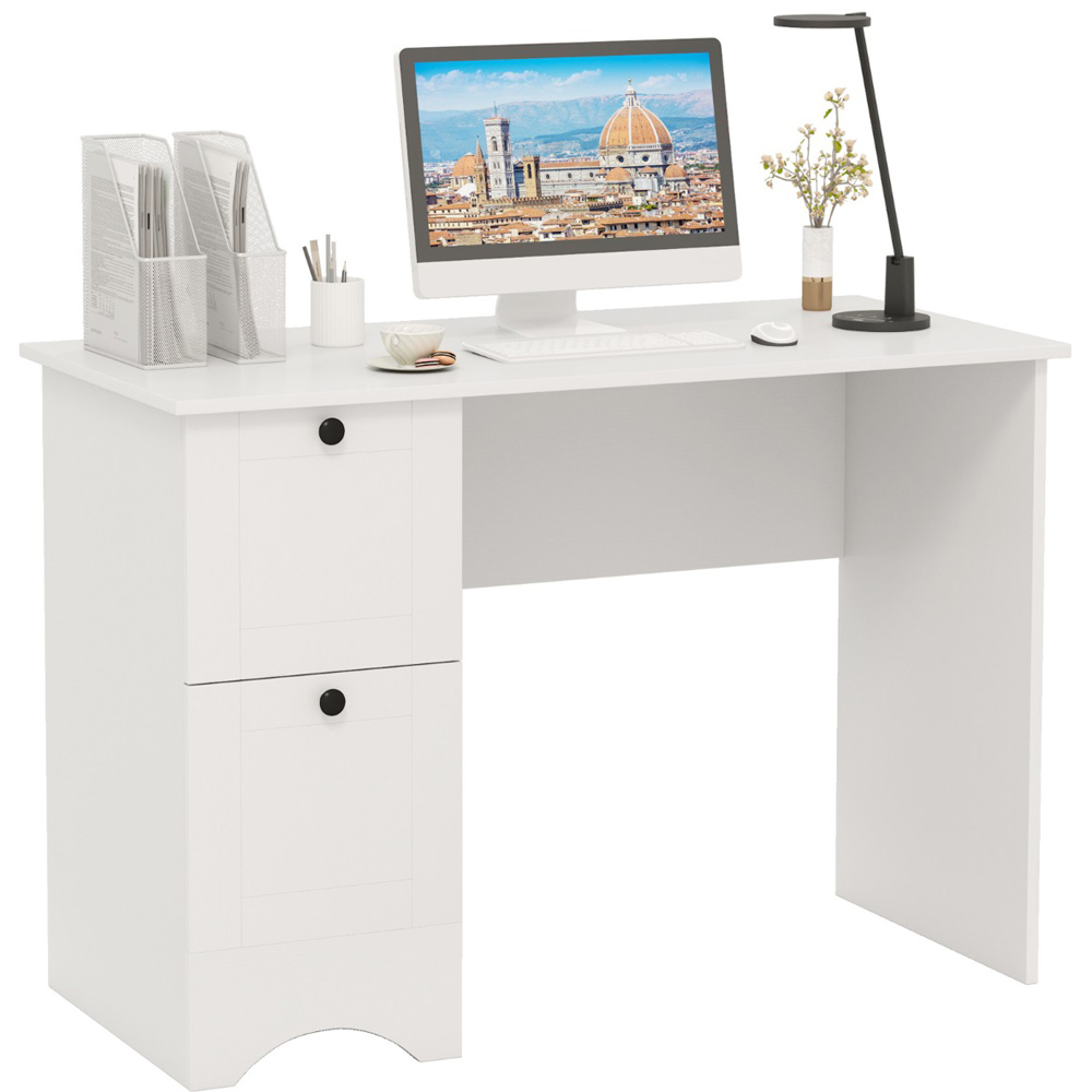 Costway 2 Drawer Computer Desk White Image 2