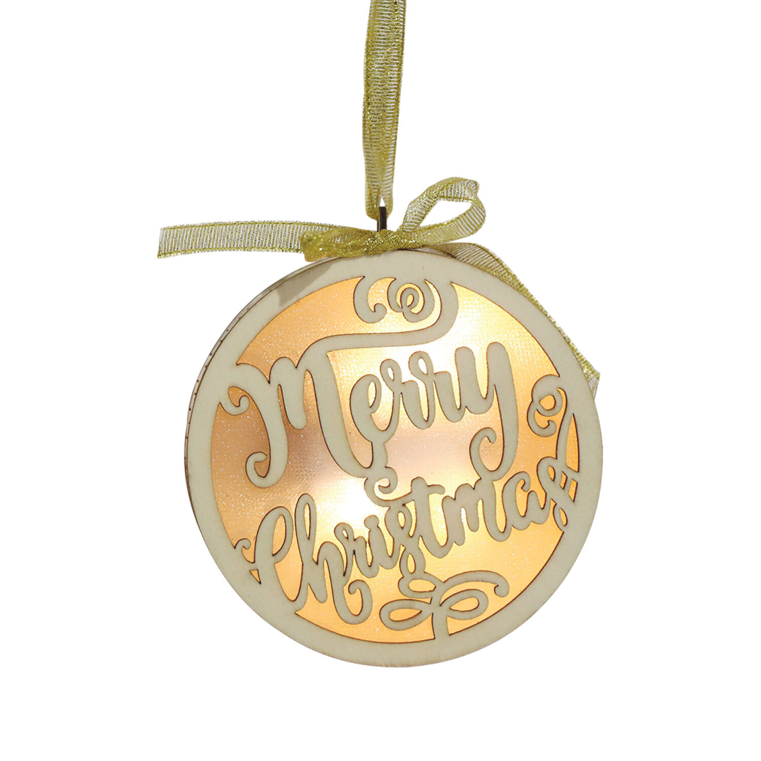 Hanging Christmas Tree Wooden LED Merry Christmas Ornament Image 2