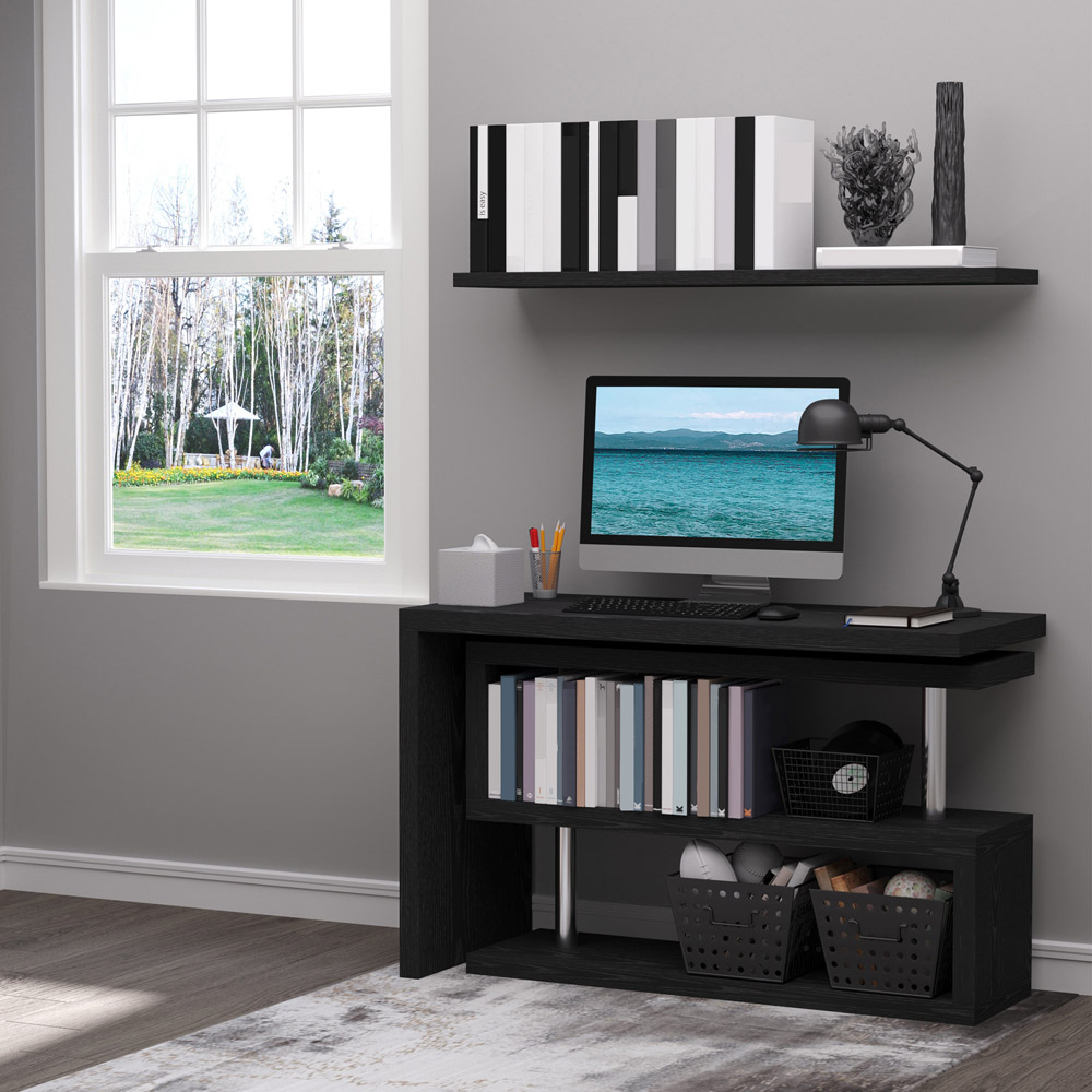 Portland L-Shaped Rotating Corner Computer Desk Black Image 4