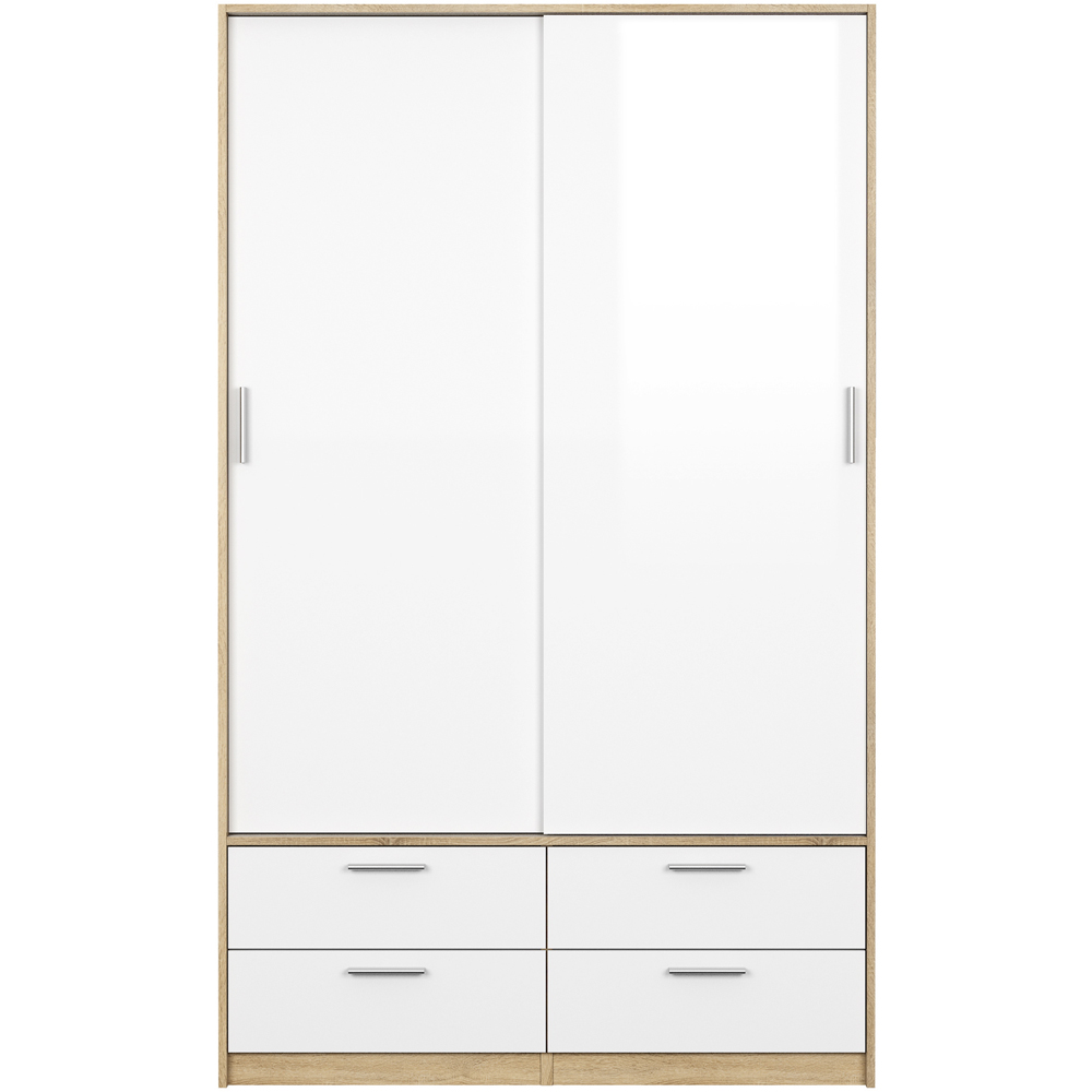 Florence Line 2 Door 4 Drawer Oak and White High Gloss Wardrobe Image 3