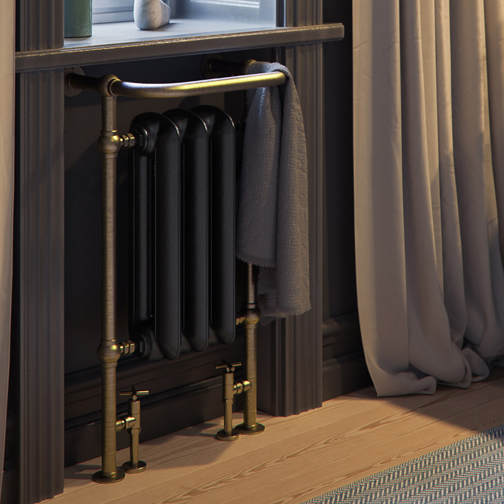 Terma 1217BTU Flat Black and Brushed Brass Heated Towel Rail 900 x 490mm Image 2