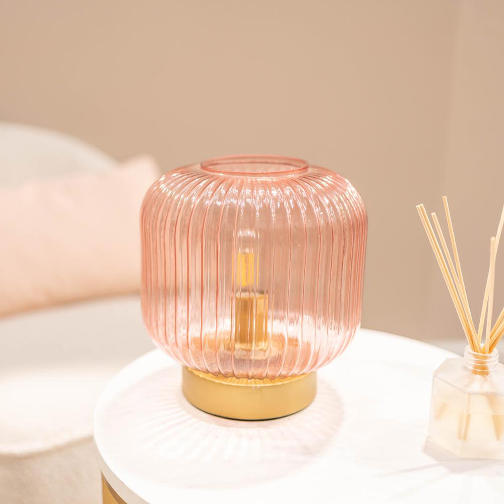 ValueLights Monroe Pink Glass Table Lamp Image 2