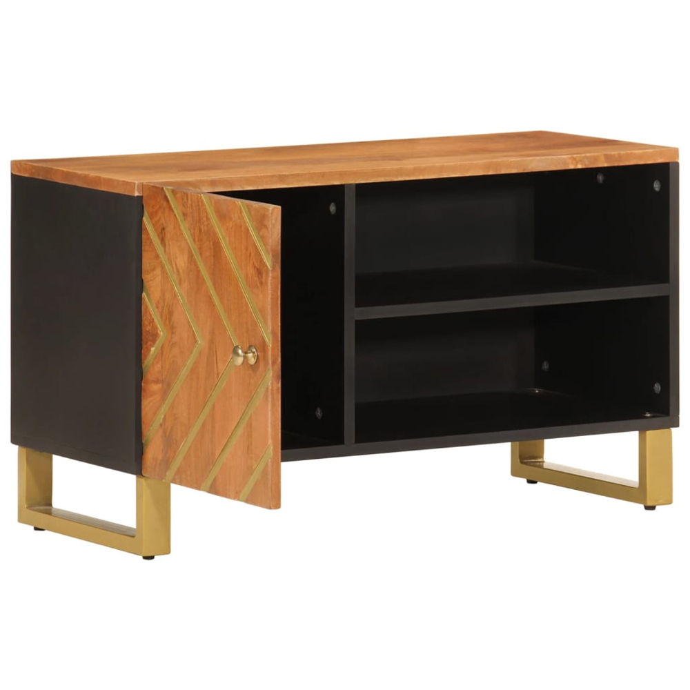 vidaXL Single Door 2 Shelf Brown and Black Solid Mango Wood TV Cabinet Image 3