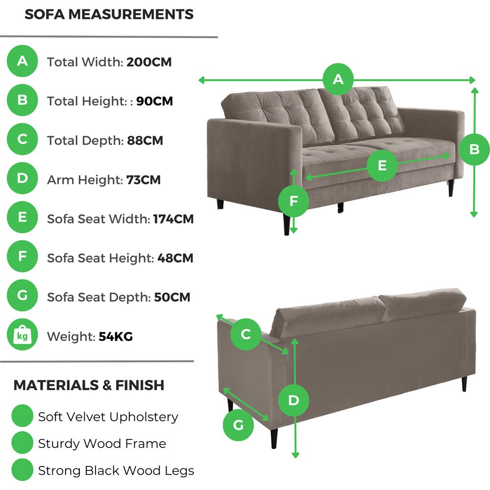 Furniturebox Josie 3 Seater Dark Grey Velvet Sofa Image 7