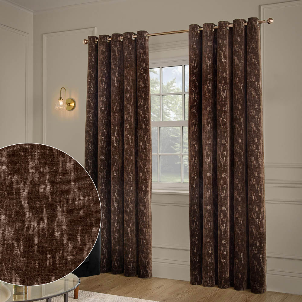 Paoletti Aurelio Chocolate Chenille Lined Eyelet Curtains 168 x 137cm Image 5