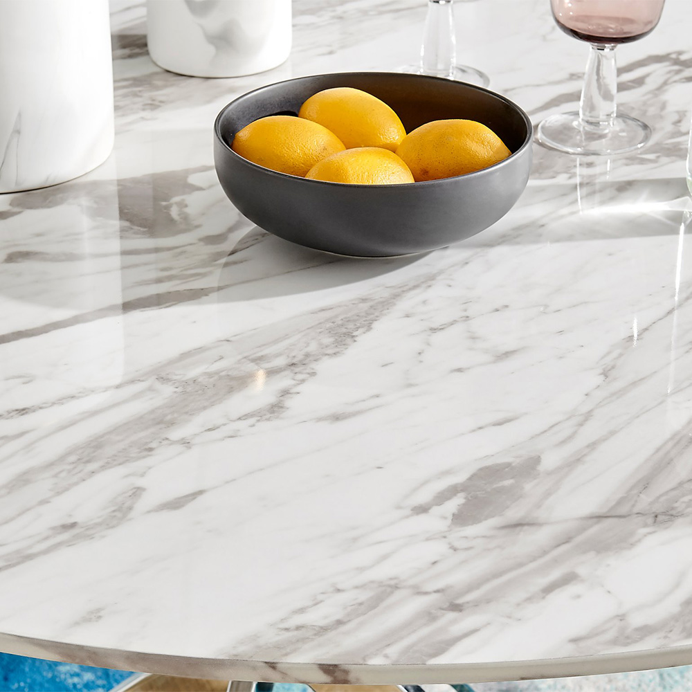 Furniturebox Arona Cesano Marble Effect 6 Seater Dining Set White Chrome and Grey Image 5