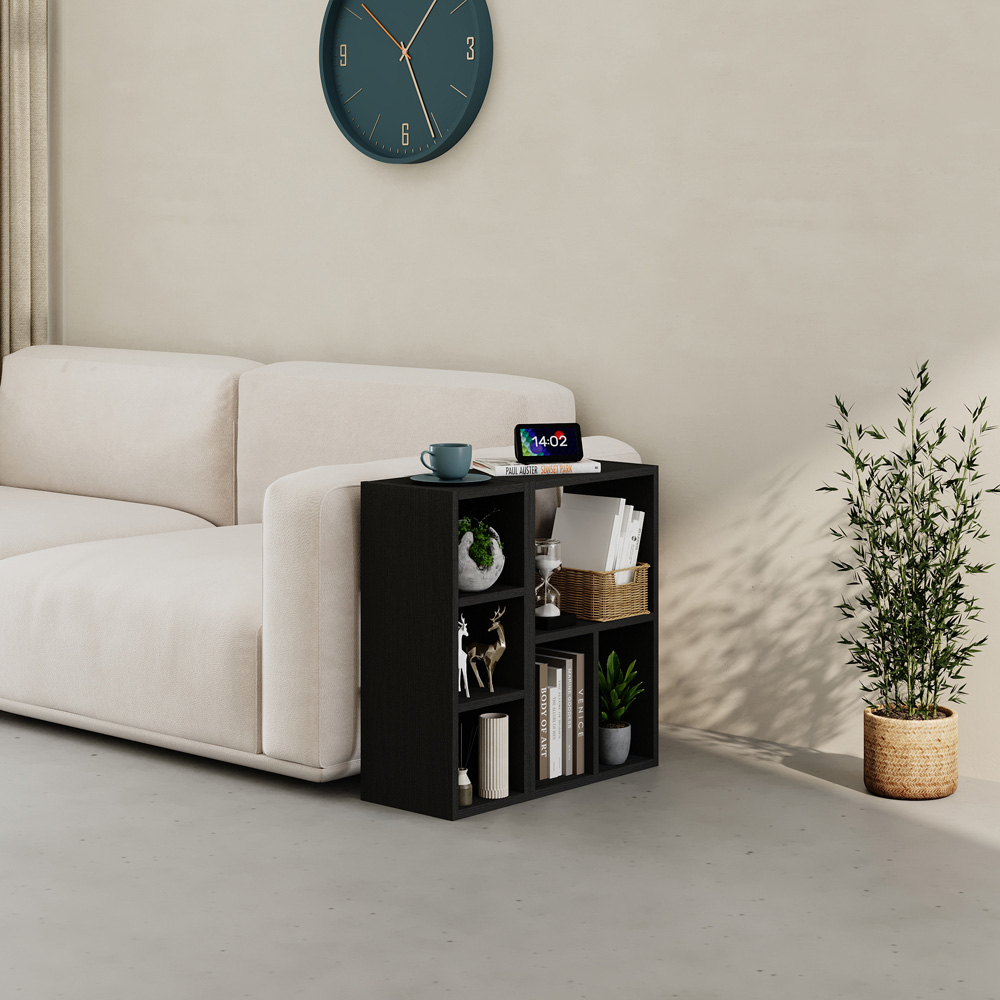 Decortie Combayn 3 Shelf Black Wood Low Bookcase Image 4