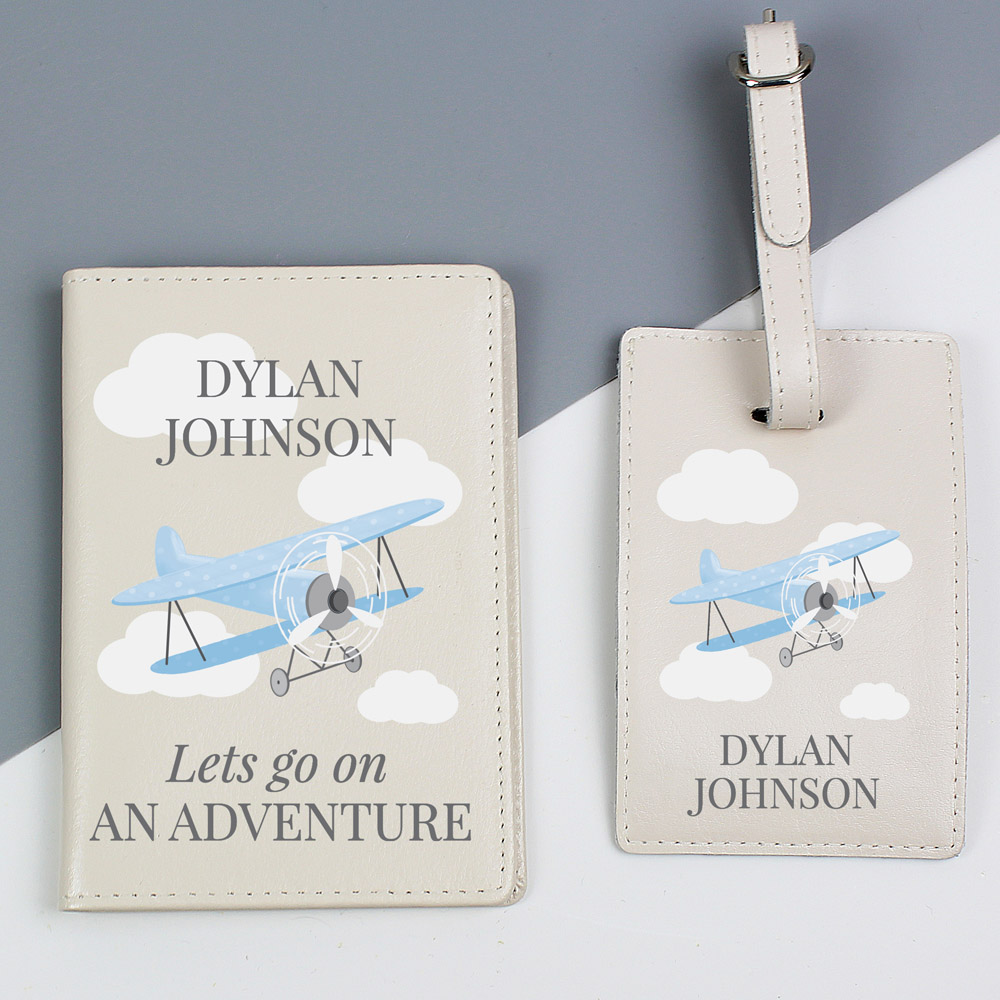 Personalised Memento Blue Plane Passport Holder and Luggage Tag Set Image 3