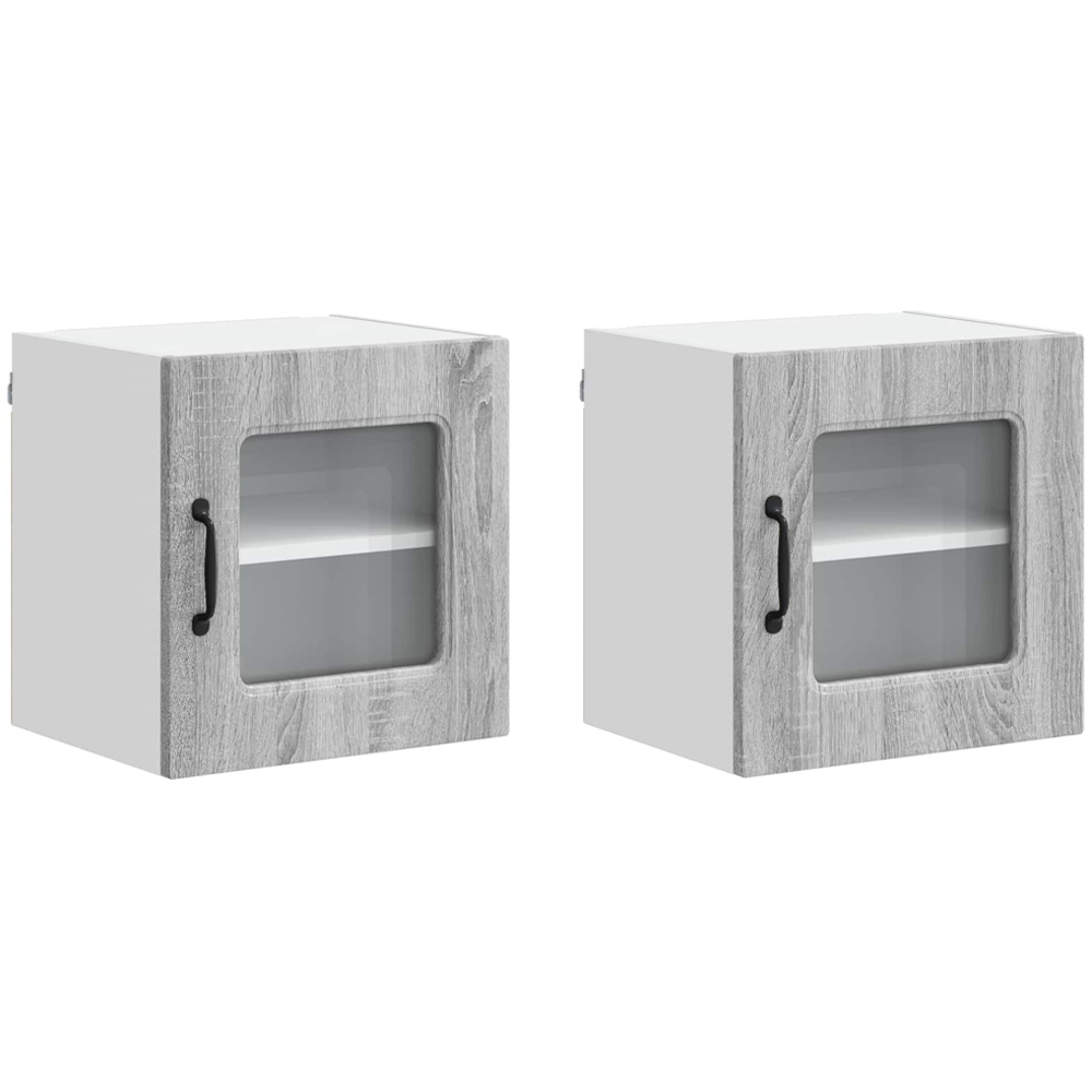 vidaXL Kalmar Single Glass Door Grey Sonoma Wall Mounted Kitchen Cabinet Set of 2 Image 2