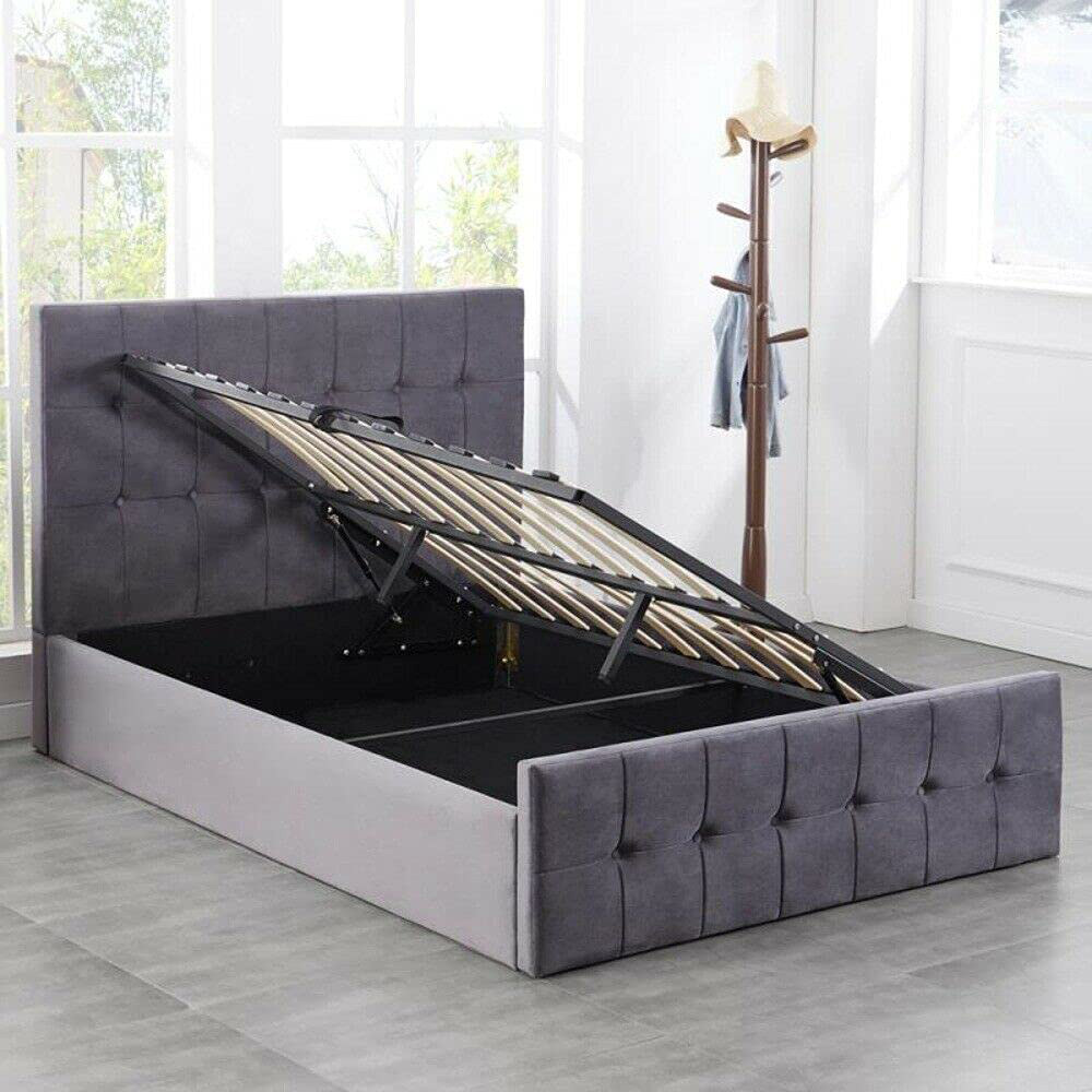 Portland Single Grey Velvet Cushioned Ottoman Bed Image 4