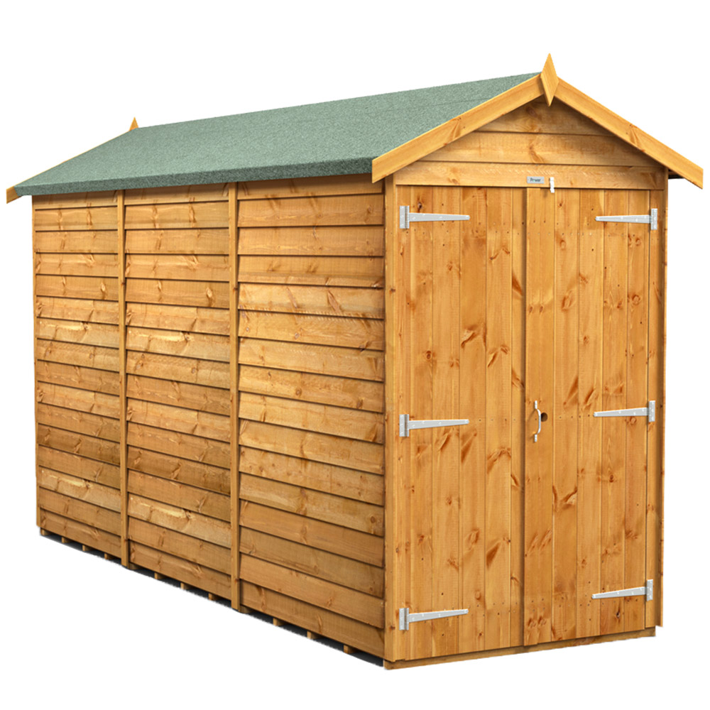 Power Sheds 12 x 4ft Double Door Overlap Apex Wooden Shed Image 1