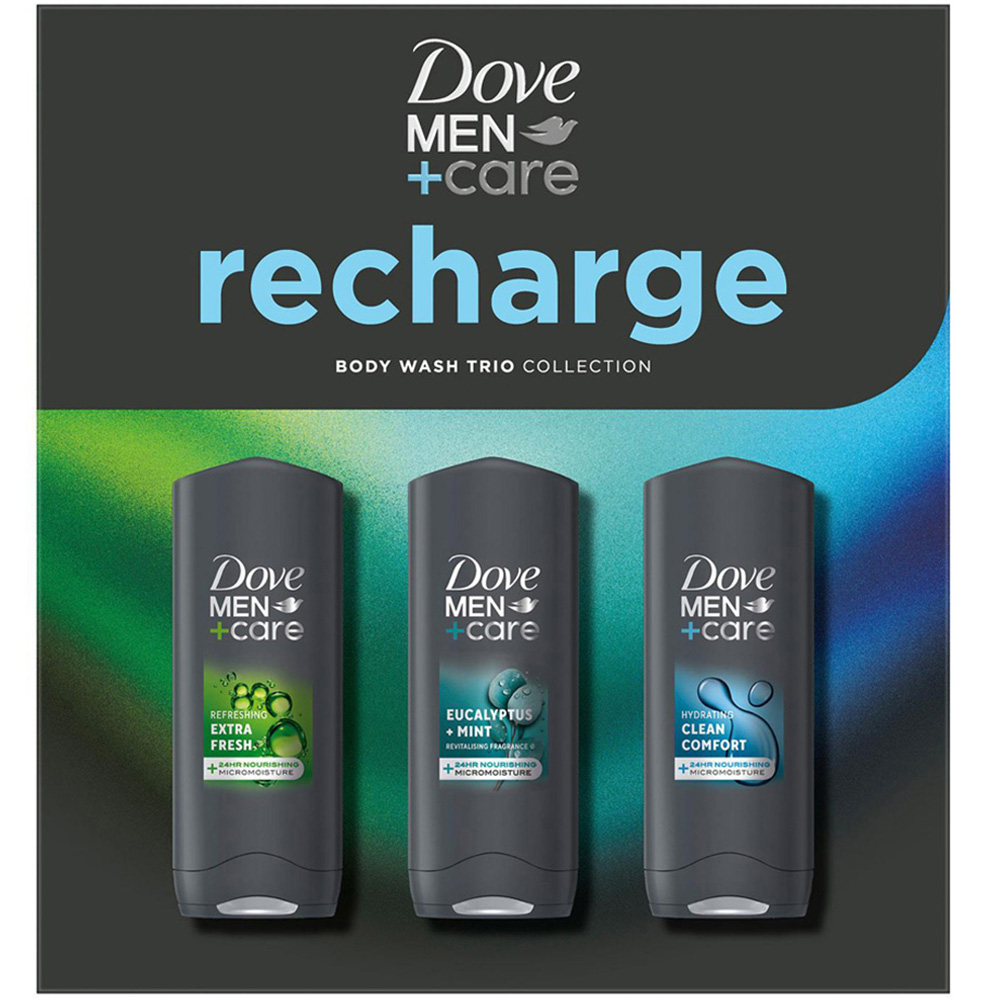 Dove Men+Care Recharge Comfort Extra Fresh Eucalyptus Mint Scent Bodywash Trio Gift Set 250ml 3 Pack Image 5