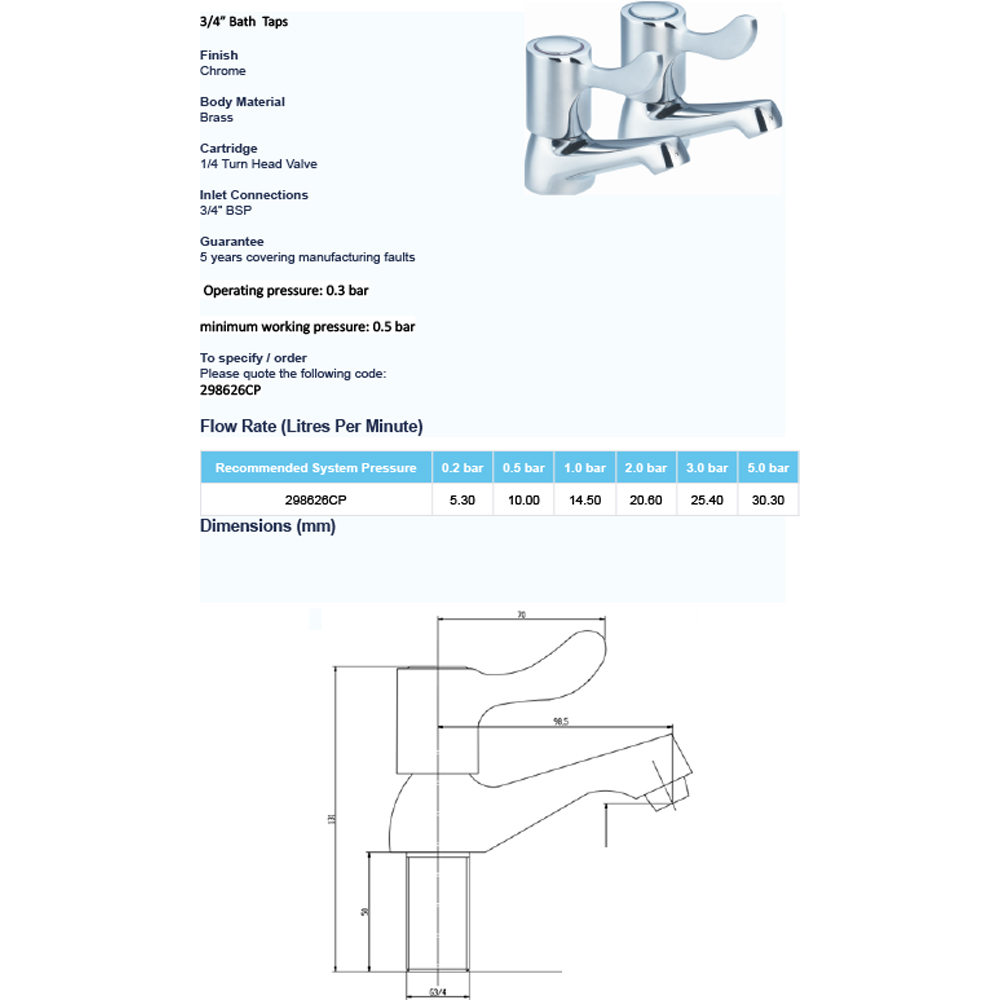 Pro Lever Bath Pillar Taps 2 Pack Image 2
