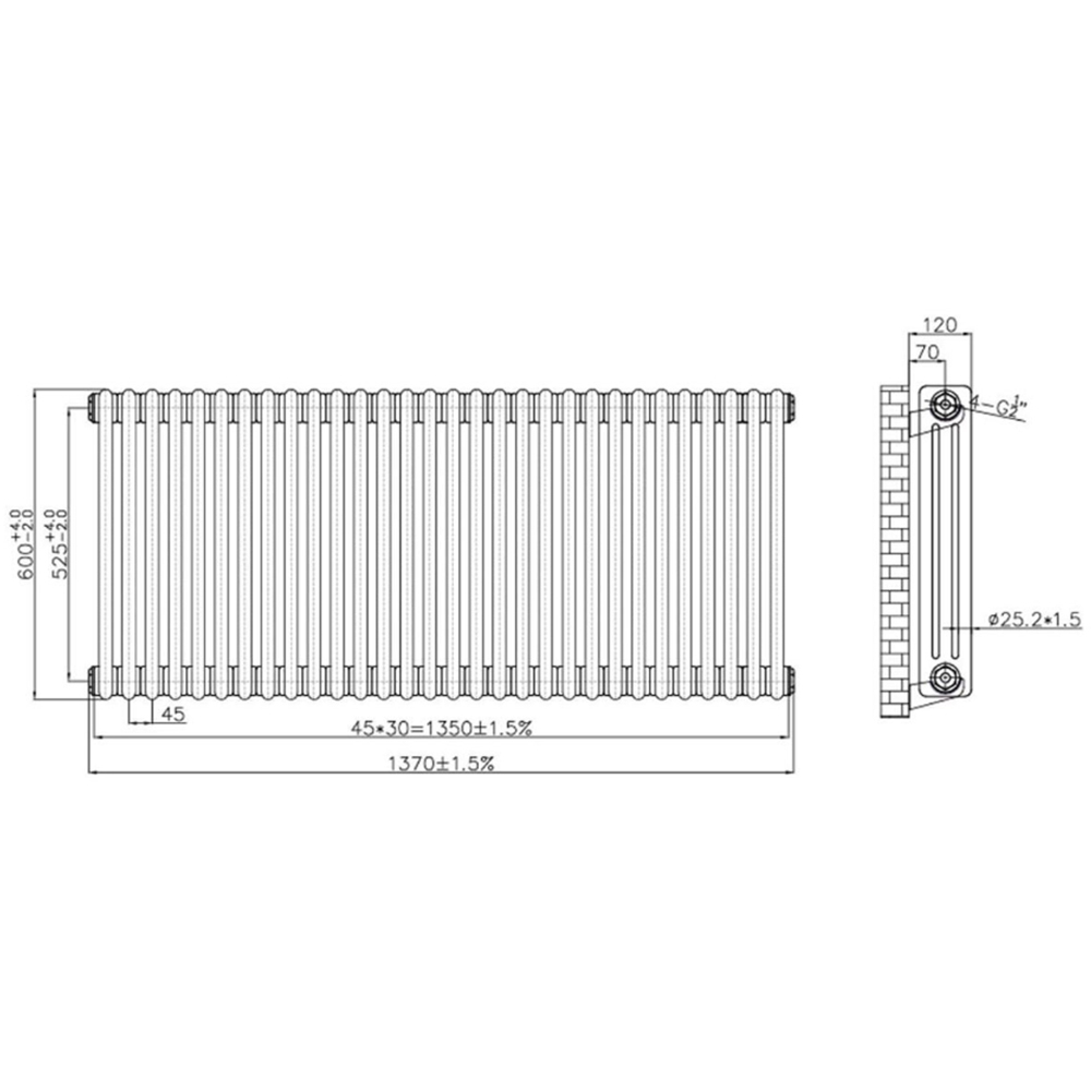 Go Bathrooms Clarence Antique Copper 3 Column 30 Section Radiator 600 x 1370mm Image 3