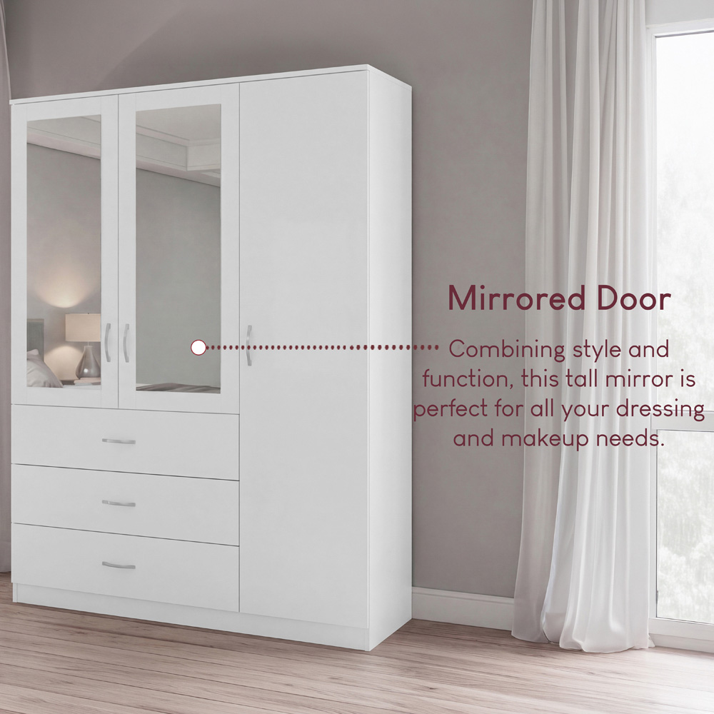 VIDA DESIGNS Riano 3 Door 3 Drawer White Mirrored Wardrobe Image 7
