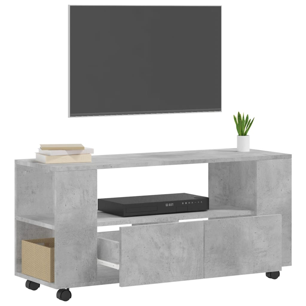 vidaXL 2 Drawer 4 Shelf Grey Sonoma Rolling TV Cabinet Image 4