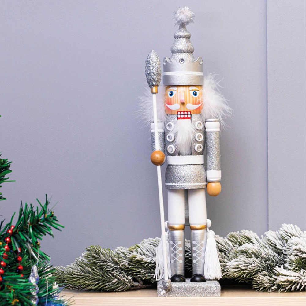 St Helens Silver and White Christmas Nutcracker with Staff Image 3