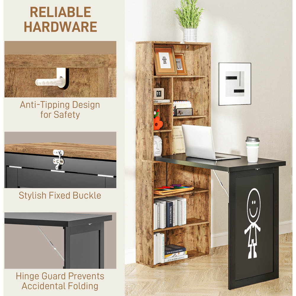 Portland 9 Shelf Multifunctional Convertible Workstation Desk with Blackboard Rustic Brown Image 5
