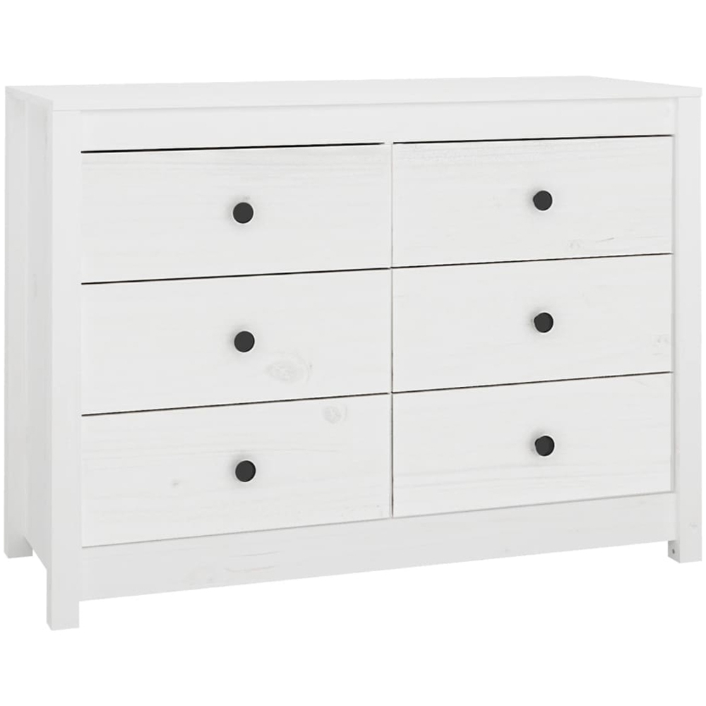 vidaXL 6 Drawer White Solid Pine Wood Sideboard Image 2