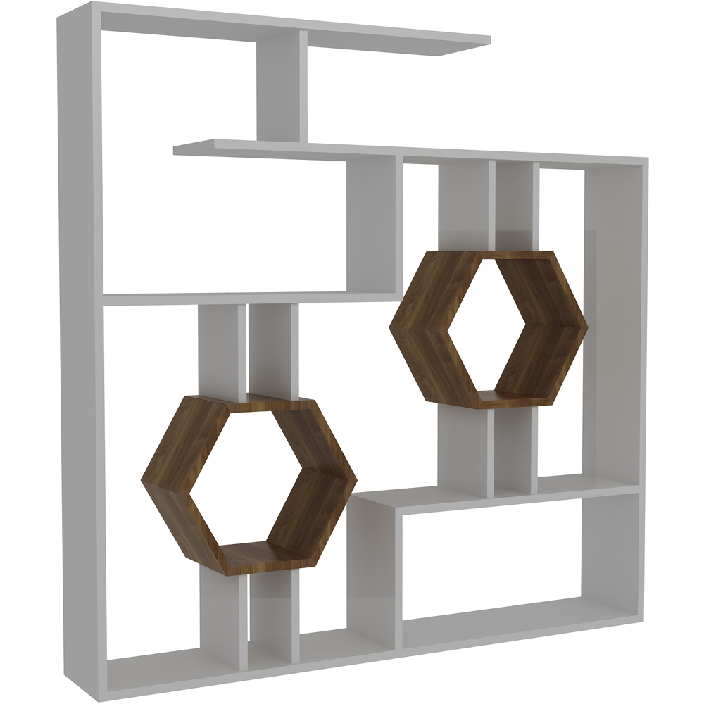 Decorotika Tamara Brown and White Geometric Unique Bookshelf Image 2