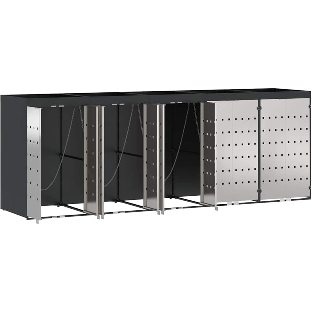 vidaXL Anthracite 5 Wheelie Bin Storage Shed with Stainless Steel Door and Planter Roof Image 6