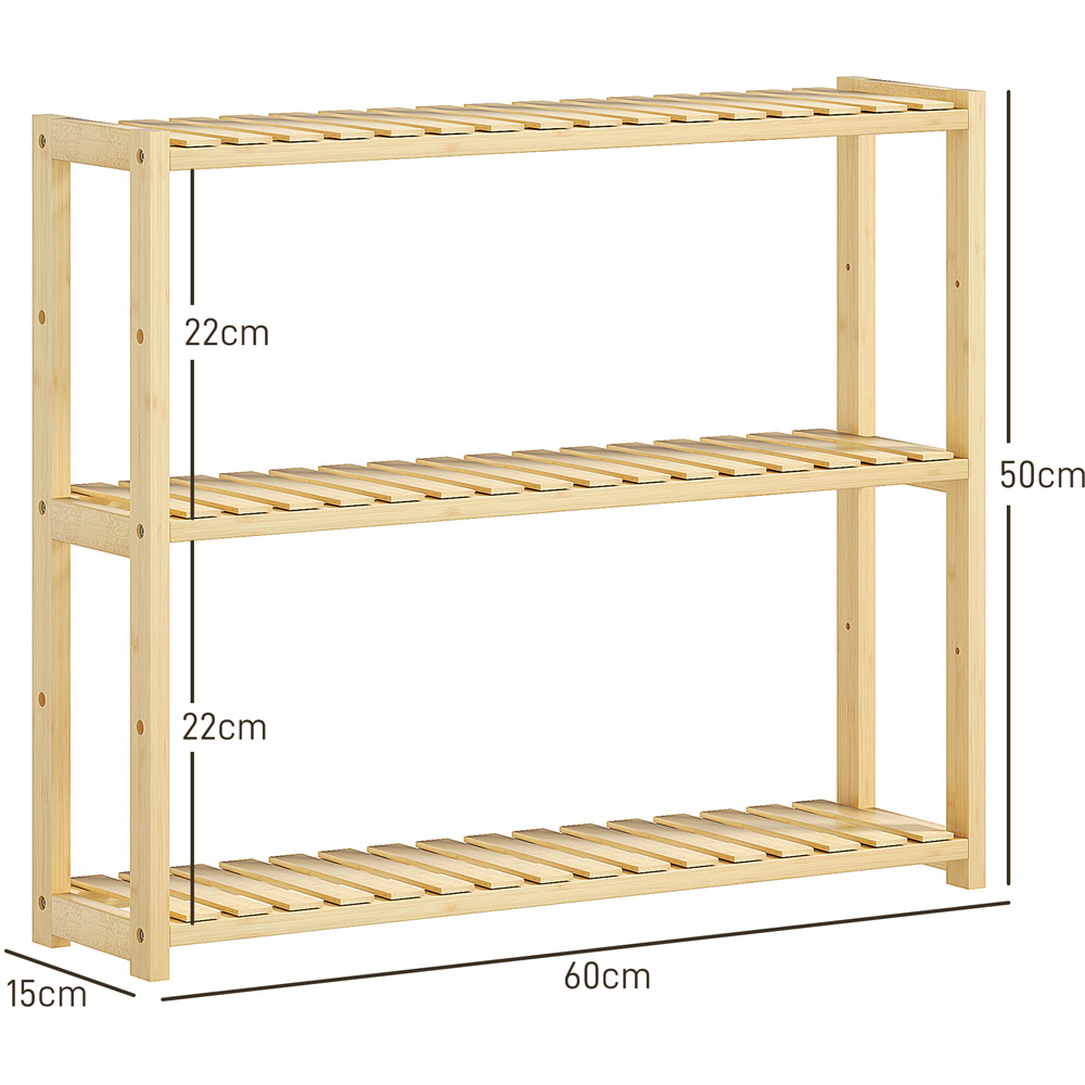 HOMCOM 3-Tier Natural Bamboo Adjustable Bathroom Storage Shelf Image 9