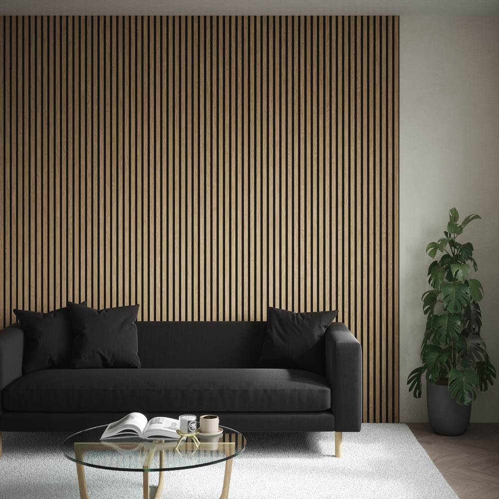 Kraus Easy Living Natural Oak Acoustic Slat Wall Panel 240 x 60cm 5 Pack Image 3