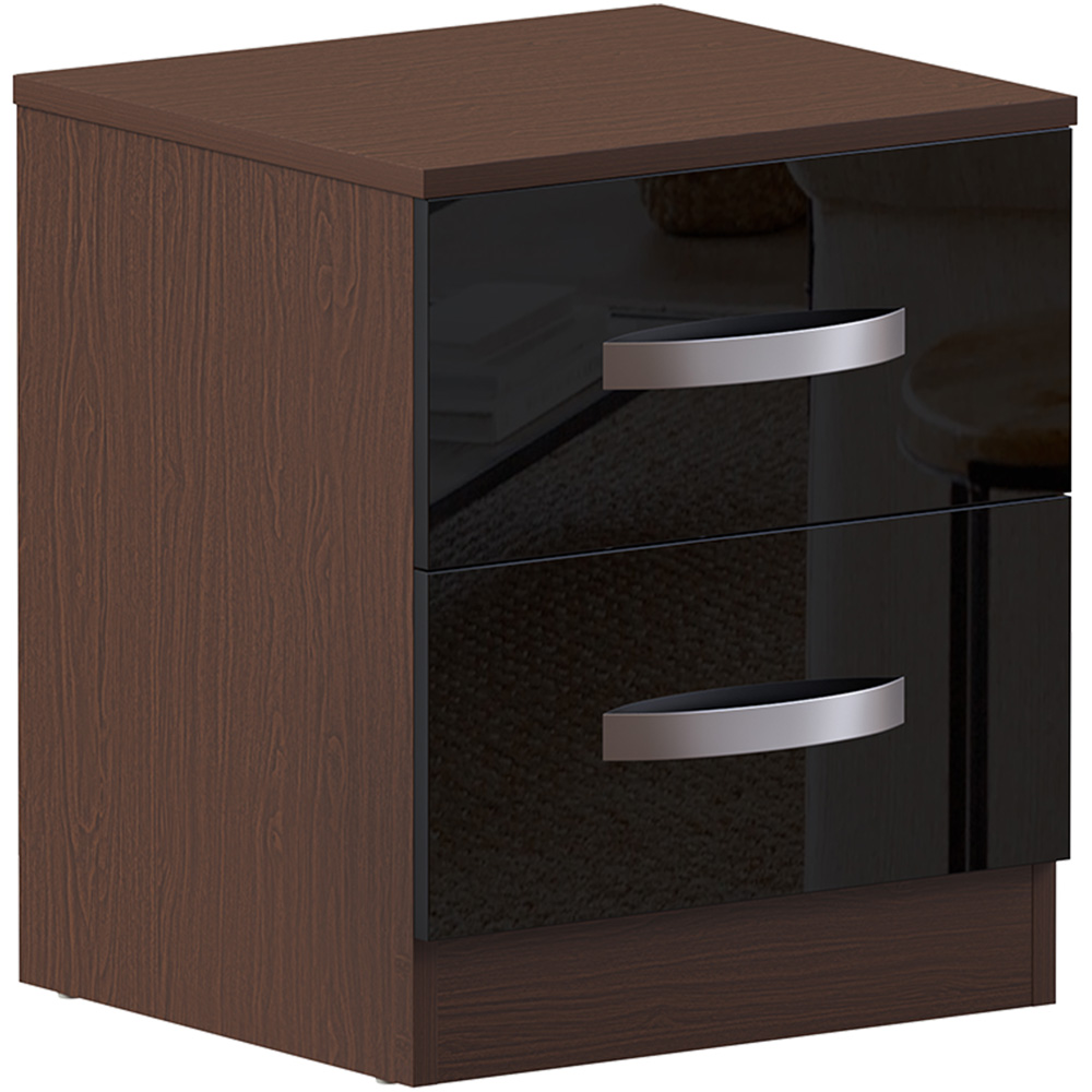VIDA DESIGNS Hulio 2 Drawer Walnut and Black Bedside Table Image 2