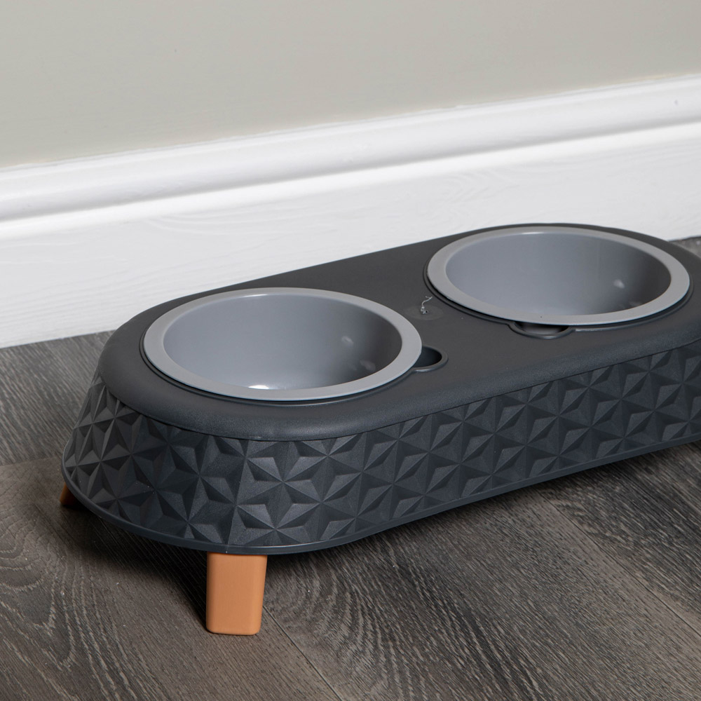 Samuel Alexander Grey Plastic Raised Double Pet Bowl Feeding Station with Stand 16 x 9cm Image 5