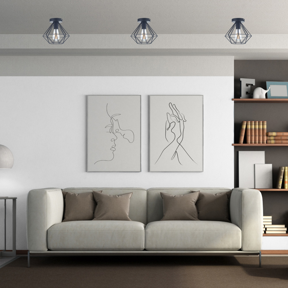 Happy Homewares Matt Black Metal Industrial Basket Cage Semi Flush Pendant Shade Image 2