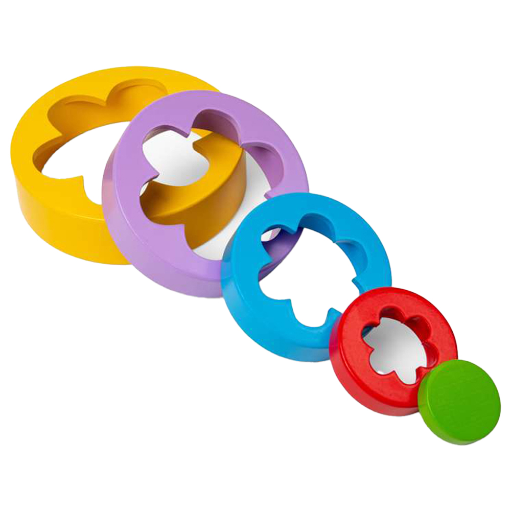 Bigjigs Toys Kids 5 Piece Wooden Flower Tower Stacking and Sorting Toy Image 4