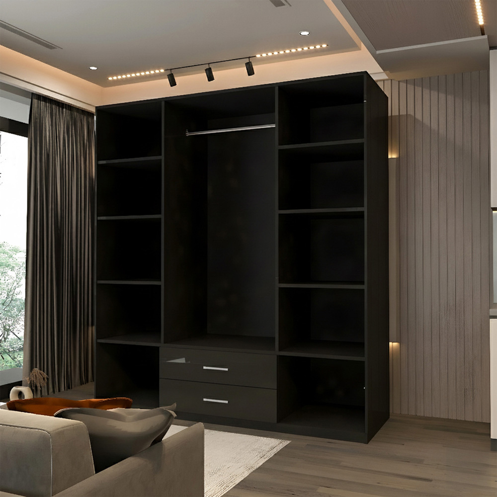 Sliding Wardrobes 4U 4 Door 2 Drawer Black High Gloss Hinge Door Wardrobe 160cm Image 4