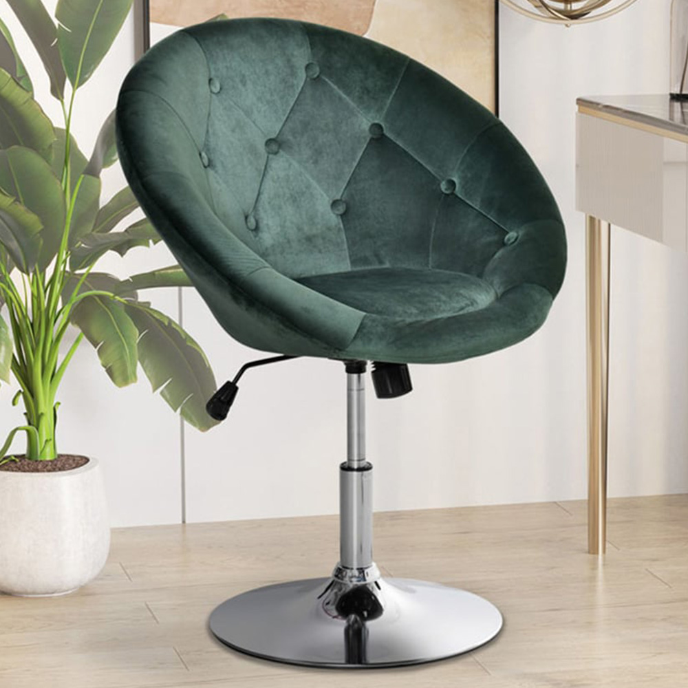 Portland Green Velvet Touch Tufted Height Adjustable Bar Stool Image 1