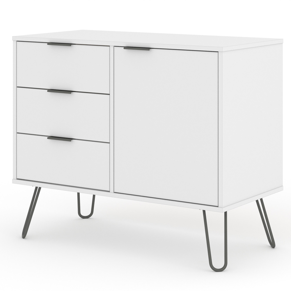 Core Products Augusta White Single Door 3 Drawer Small Sideboard Image 3