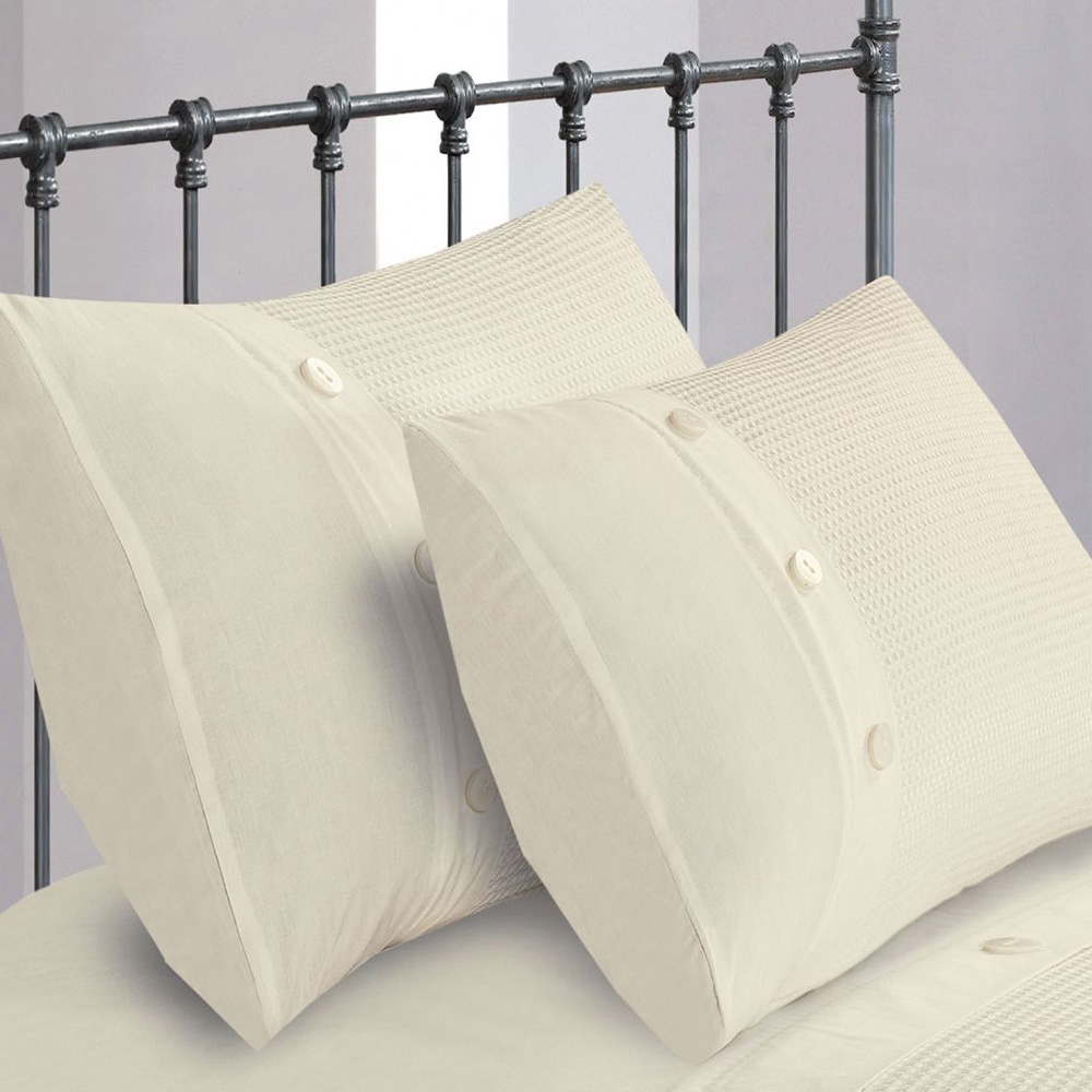 Intimates Single Cream Textured Waffle Button Duvet Cover Set Image 2