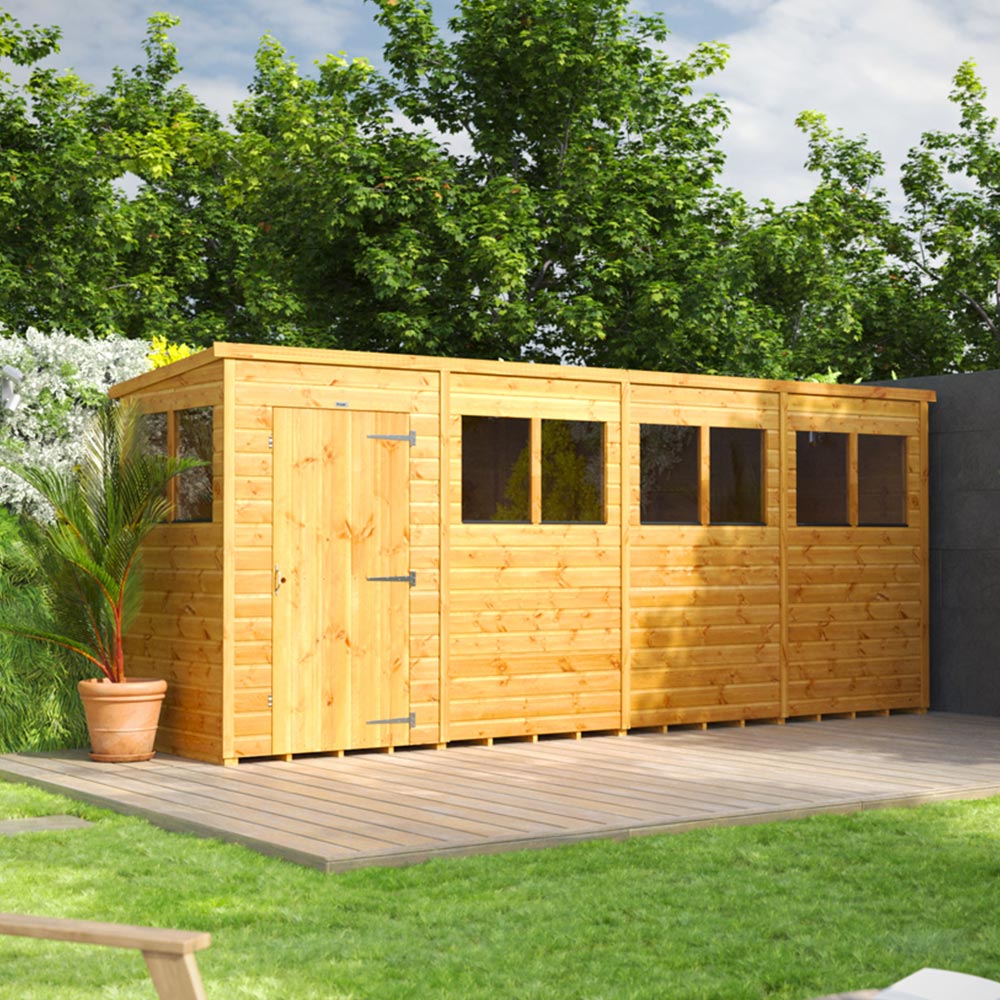 Power Sheds 16 x 4ft Pent Wooden Shed with Window Image 2