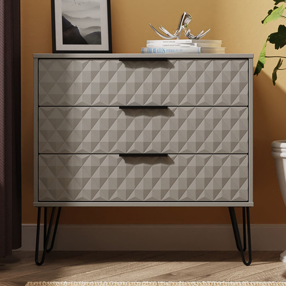 Crowndale Harlequin 3 Drawer Dusk Grey Chest of Drawers Ready Assembled Image 1