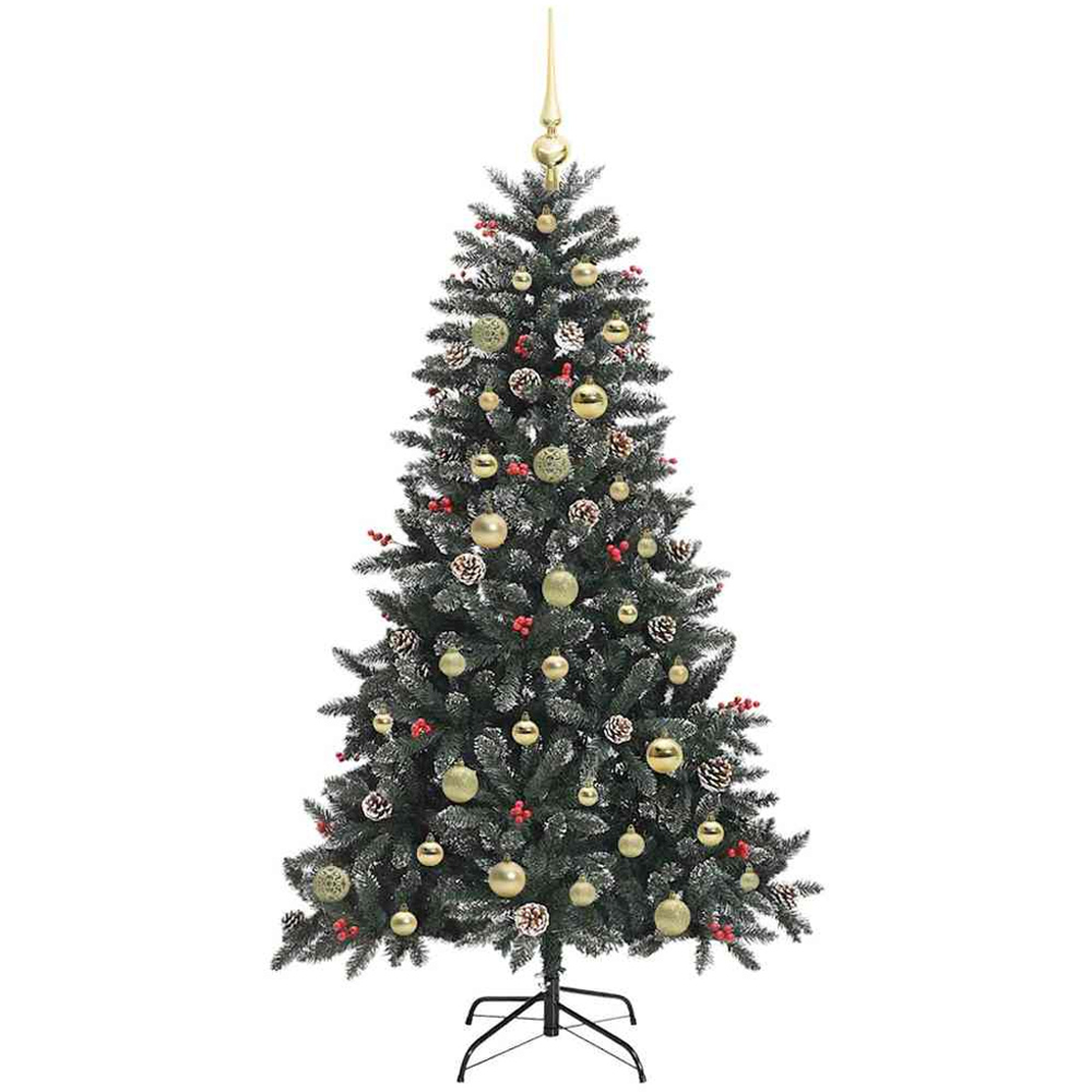 vidaXL Pre-Lit Gold Bauble Pinecones Berries Green Snow Flocked Artificial Christmas Tree 5ft Image 2