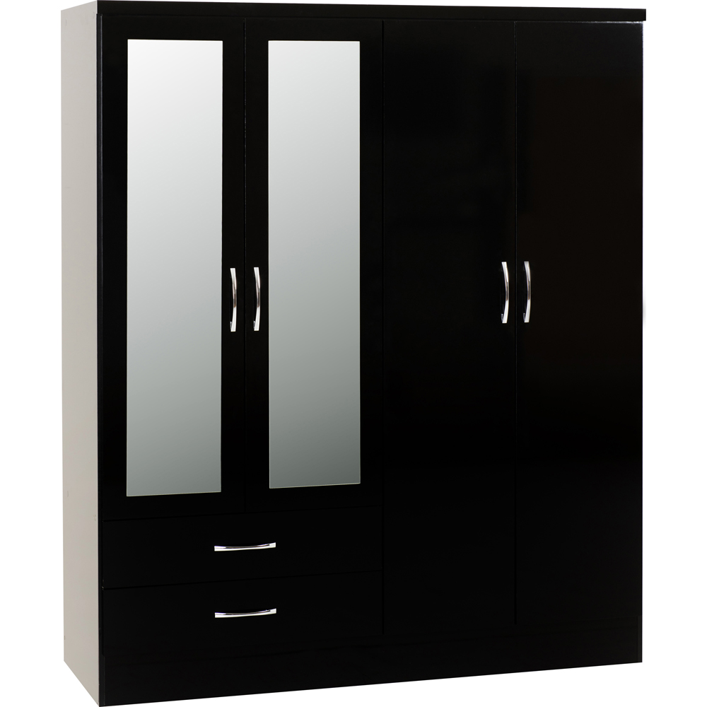 Seconique Nevada 4 Door 2 Drawer Black Gloss Mirror Wardrobe Image 4