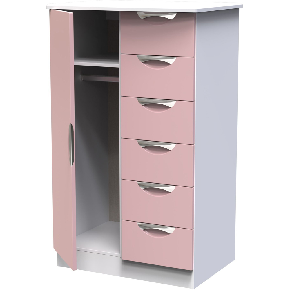 Crowndale Camden Single Door 6 Drawer Kobe Pink and White Kids Wardrobe Ready Assembled Image 4