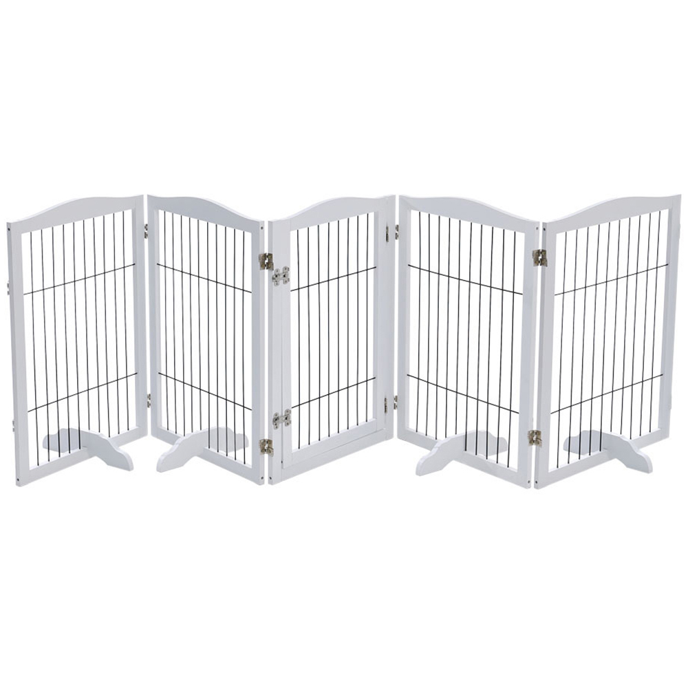 H&O Direct 5 Panel White Easy Setup Wooden Folding Pet Playpen Image 1