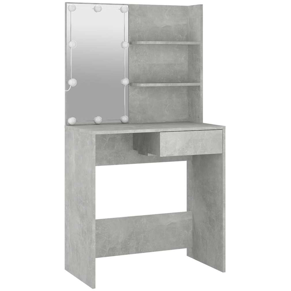 vidaXL Single Drawer 2 Shelf Concrete Grey Dressing Table with LED Mirror Image 6