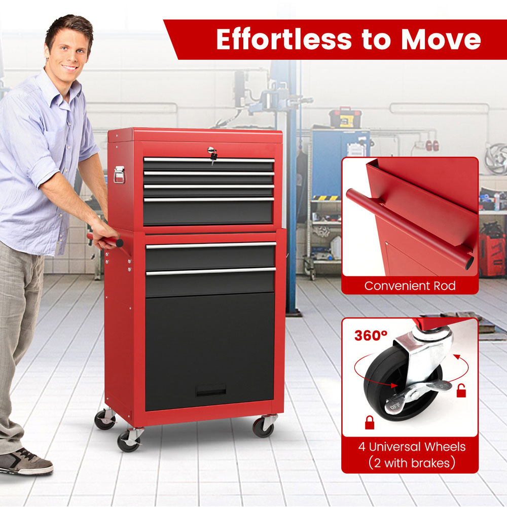 Costway 6 Drawer Black and Red Detachable Tool Storage Cabinet Image 8