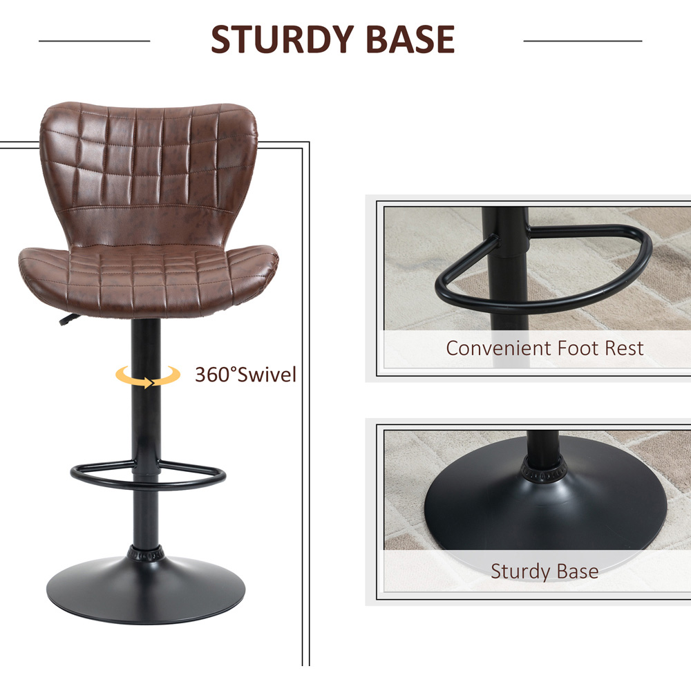 Portland Brown PU Leather Height Adjustable Swivel Bar Stool Set of 2 Image 5